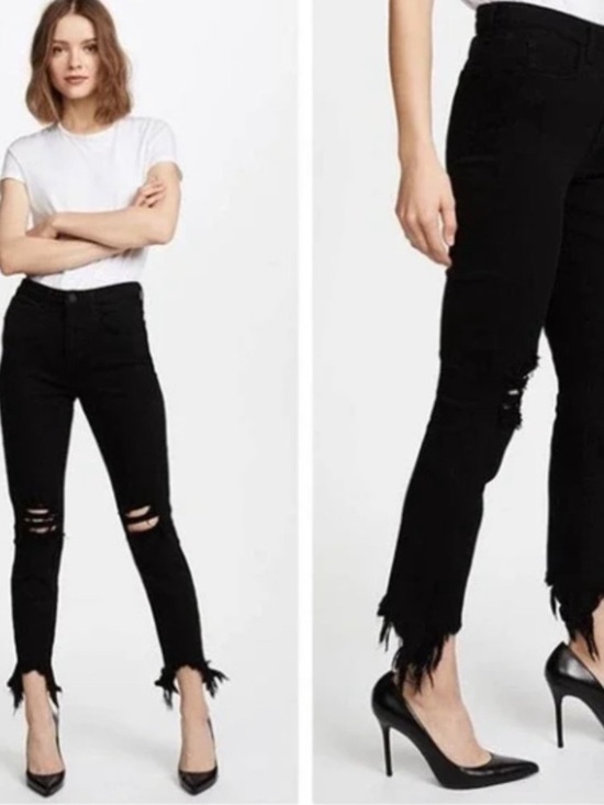 L'AGENCE Denim - L'AGENCE Black Distressed Ankle Crop Jeans